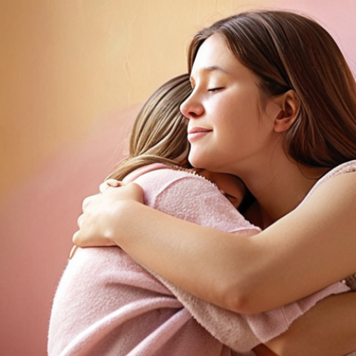 Home 15 **
A person gently hugging themselves, bathed in warm, comforting light. Soft, pastel colors dominate. The background is blurred, suggesting a safe, nurturing space. Words like "compassion," "acceptance," and "kindness" subtly float in the air. The style should be comforting and inviting, like an oil painting.
**