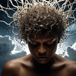 **Prompt 1:** A person's head silhouetted against a chaotic, swirling storm of abstract, dark, and fragmented thought clouds on one side, representing overwhelming negative self-talk and inner criticism. On the other side, rays of clear, bright light and structured, positive thought forms begin to break through, symbolizing the process of challenging limiting beliefs and gaining mental clarity. The overall composition shows a journey from internal turmoil to empowerment, with a determined yet thoughtful expression on the person's face. Dynamic and contrasting lighting, psychological and metaphorical art style.