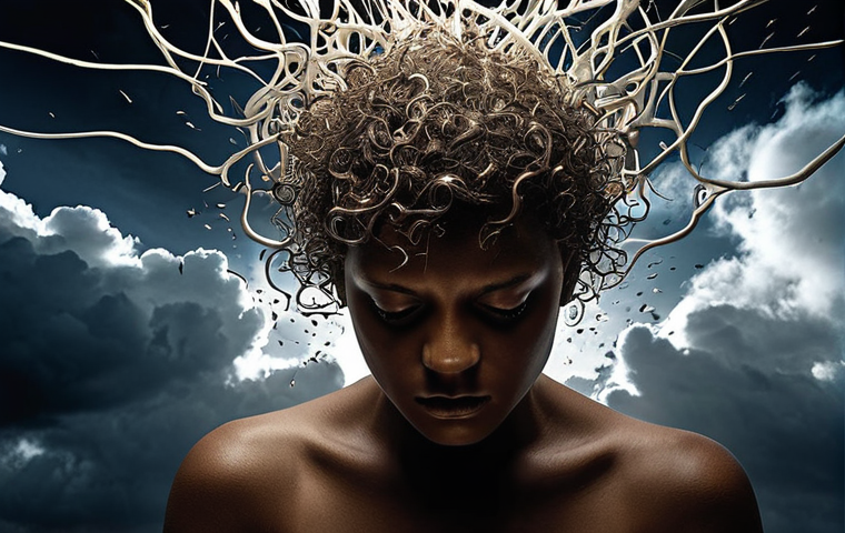**Prompt 1:** A person's head silhouetted against a chaotic, swirling storm of abstract, dark, and fragmented thought clouds on one side, representing overwhelming negative self-talk and inner criticism. On the other side, rays of clear, bright light and structured, positive thought forms begin to break through, symbolizing the process of challenging limiting beliefs and gaining mental clarity. The overall composition shows a journey from internal turmoil to empowerment, with a determined yet thoughtful expression on the person's face. Dynamic and contrasting lighting, psychological and metaphorical art style.